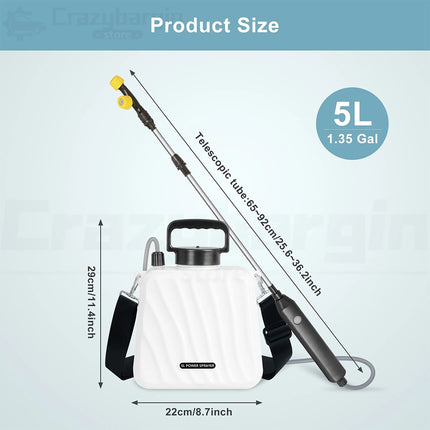 USB Powered Electric Pressure Sprayer 5L Backpack with Adjustable Rod