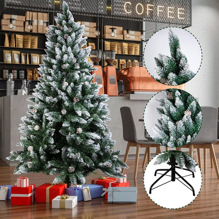 Christmas Tree 2.1M Xmas Tree Bushy Pine Cone Decorations Snowy White