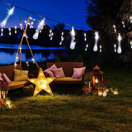 Solar Fairy String Lights  White 50LED Raindrop Garden Christmas Outdoor