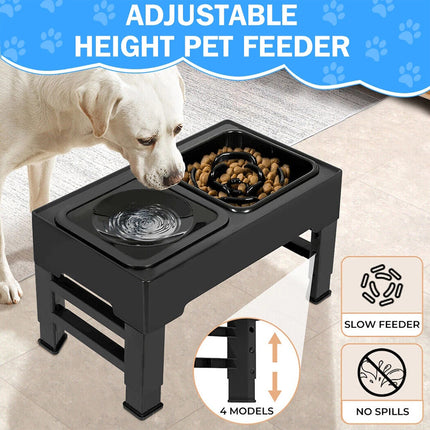 1X Elevated Pet Feeder 4 Height Adjustable Raised Dog Cat Slow Food Water Bowl