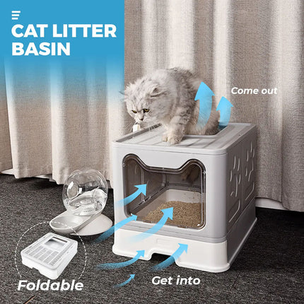 Self-Cleaning Hooded Cat Litter Box Refills Enclosed Large Kitty Toilet Box Tray