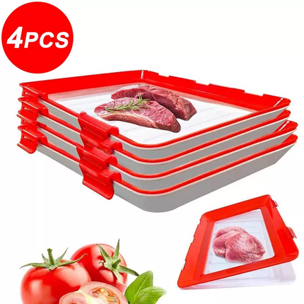 4 Pcs Reusable Healthy Food Preservation Film Tray Airtight Preserving Container