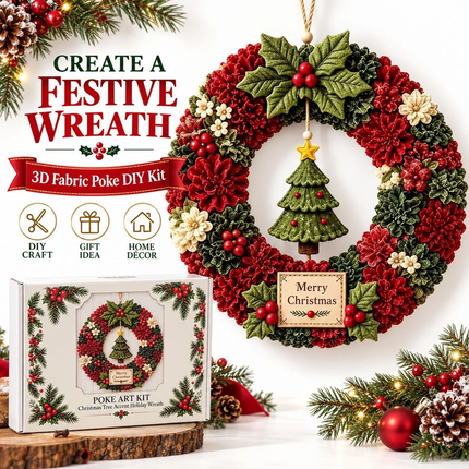 Christmas Wreath Making Kit 30cm DIY Tree Fabric Poke Art Front Door Decor