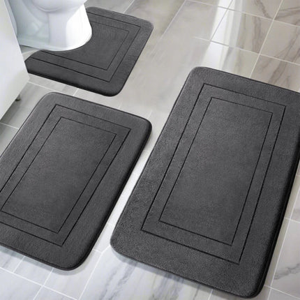 3 Pcs Soft Bath Mat Rug Memory Foam Bathroom Mat U-Shaped Toilet Set Home