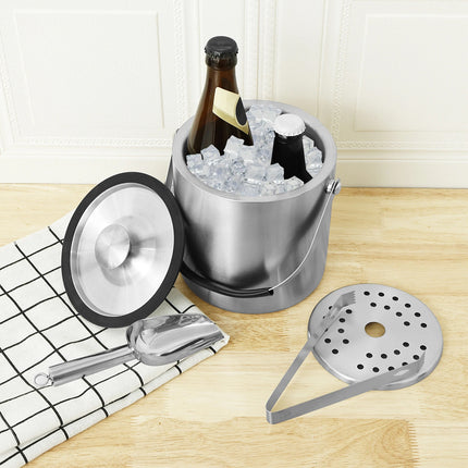 3L Ice Bucket with Lid Stainless Steel Ice Container with Scoop Tong