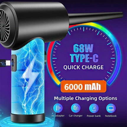 50000 RPM Electric Air Duster 3-Gear LED Dust Blower for Computer Keyboard Car