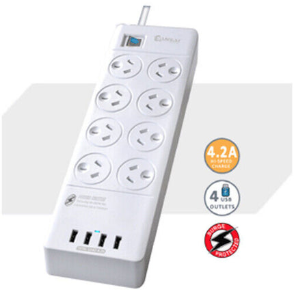 8 Outlet Surge Protected USB Power Board Powerboard