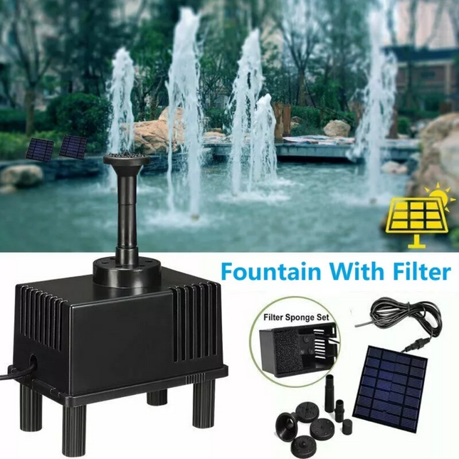 Solar Powered Water Pond With Filter Pump Garden Submersible Fish Tank Fountains
