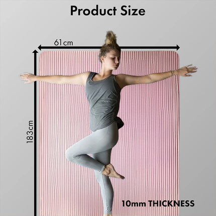 Yoga Mat Exercise Fitness Pilates Gym Thick Pad Non-Slip Strap Home Workout Pink