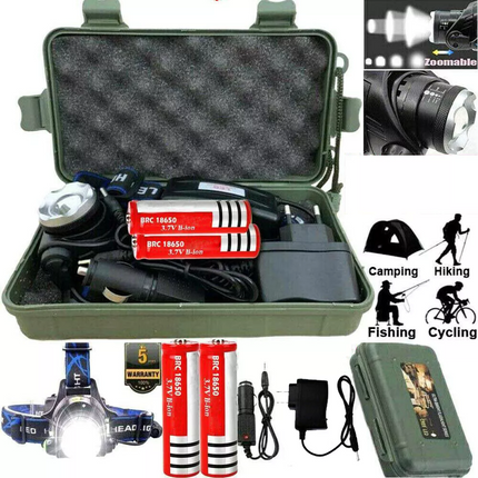 350000LM LED Headlamp Zoom Rechargeable T6 Headlight Flashlight Head Torch