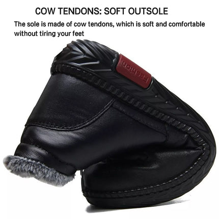 Women Waterproof Leather Warm Fleece Snow Ankle Boots Winter Non-slip Flat Shoes