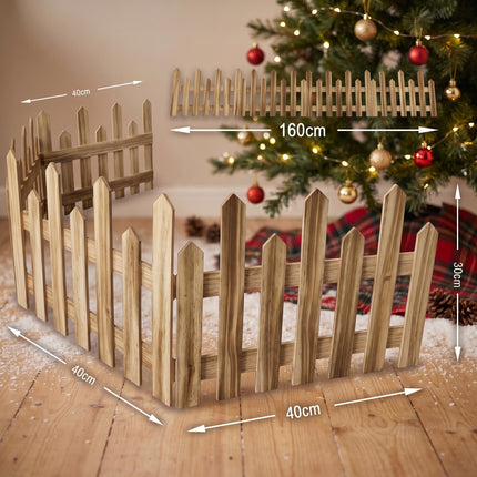 160cm Natural Wood Painted Christmas Tree Fence – 4-Section Wooden DIY Holiday Border