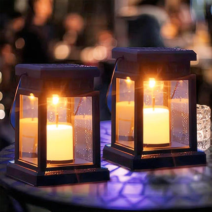 2 Lights Waterproof LED Solar Powered Hanging Lantern Light Outdoor Garden Table Lamp