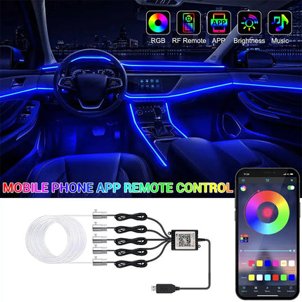 12V RGB Car Interior LED Lights Fiber Optic Neon Wire Strip Atmosphere Light USB