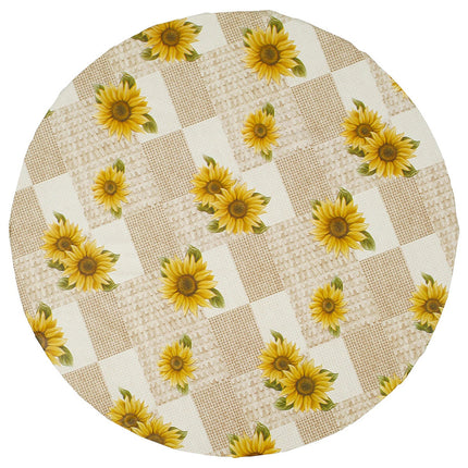 Elastic Edged Round Tablecloth Waterproof Oil-Proof Flannel Backed Table Cover