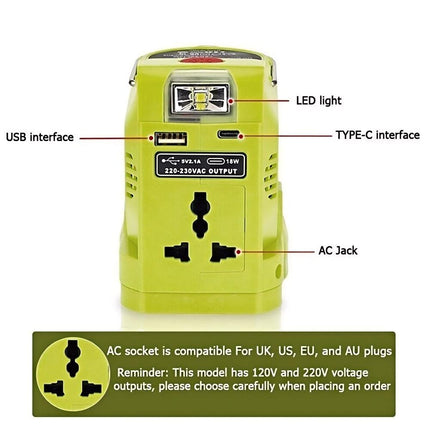 200W For Ryobi ONE Power Inverter 18V Battery Convert to AC 120V/220V w/Type-C