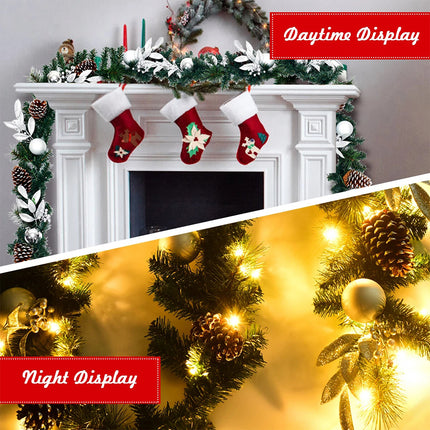 2.7M Christmas Garland Pre-lit LED Xmas Decoration Pinecones Hanging Decor Door