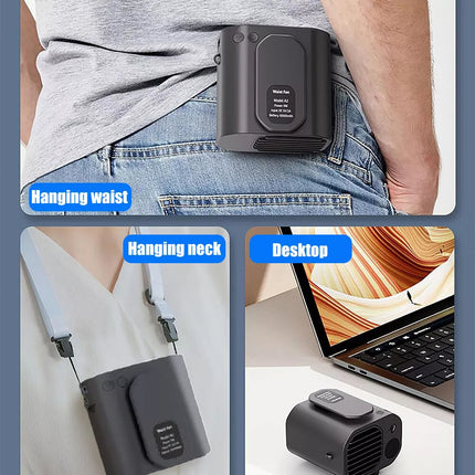 3in1 Portable Waist Clip on Fan Hanging Cooling Fan Rechargeable Power Bank Fan