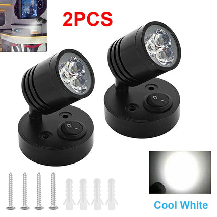 2X LED Swivel Reading Light 12V Campervan Caravan Boat Interior Wall Spot Lamp