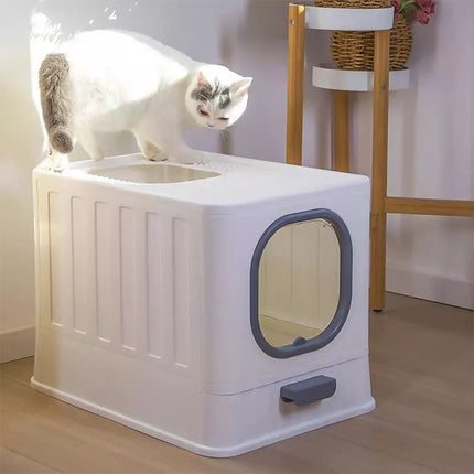 Spacious Foldable Cat Litter Box Toilet Tray Enclosed Kitty Hooded Top Entry XL