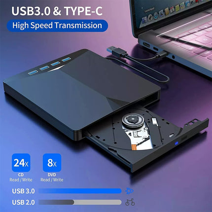 7 In 1 External CD DVD Drive USB 3.0 SD Disc Player Burner Writer For Laptop Mac