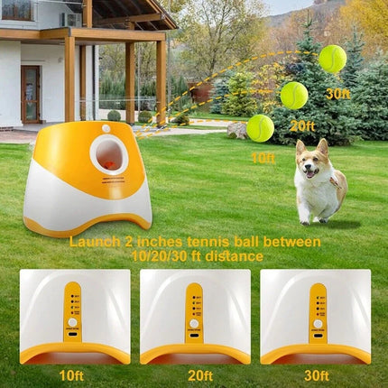 Dog Ball Launcher Thrower Automatic Tennis Fetch Throwing Machine + 6 Balls