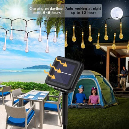 Solar Fairy String Lights  White 50LED Raindrop Garden Christmas Outdoor