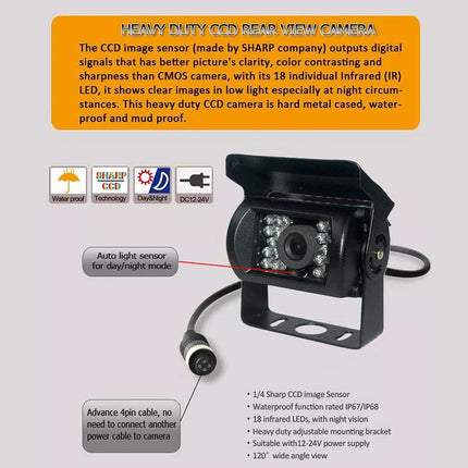 4 PIN Heavy Duty CCD Color Rear View Camera Waterproof IR Night Vision For Truck