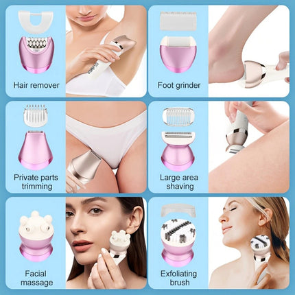 6 in 1 Epilator Women Instant Pain Free Electric Hair Removal Remover Body Face