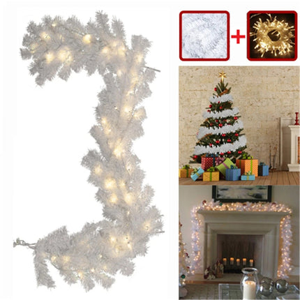 2.7M Christmas Garland with Lights LED Stairs Fireplace Xmas Tree Rattan Wreath