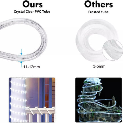 Solar 10M  Multicolored LED Rope Light PVC Hard Tube Party Christmas Lights Xmas 8Mode
