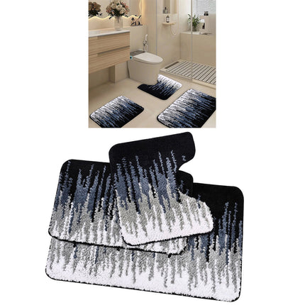 Black 3 Pcs Microfiber Bathroom Rug Shaggy Soft Non-Slip Absorbent Bath Mat Plush