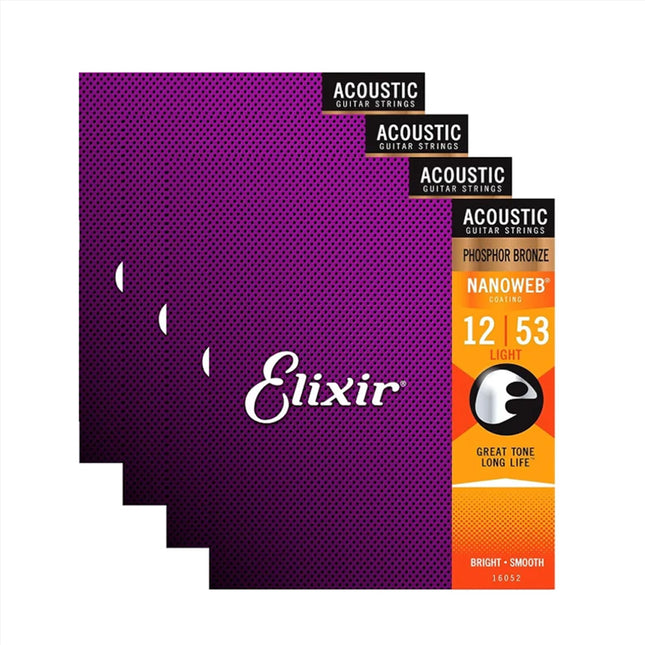 4Pack Acoustic Guitar 6 Strings Set Phosphor Bronze Light 12-53 16052