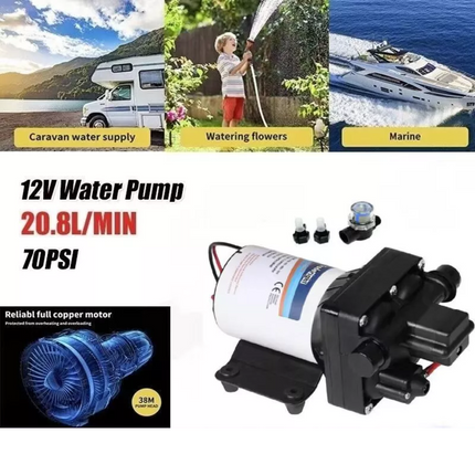 12V Caravan Water Pump High Pressure Self-priming rv Camping Boat 70PSI 20.8L/M