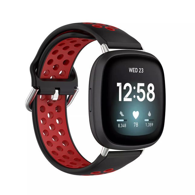 Black & Red For Fitbit Versa 4 3 Sense 2 Watch Strap Replacement Silicone Wrist Band Bands