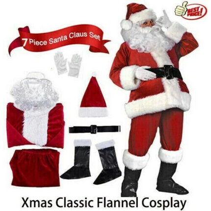 Santa Claus Verlour Christmas Xmas Clause Suit Fancy Dress Up Mens Costume