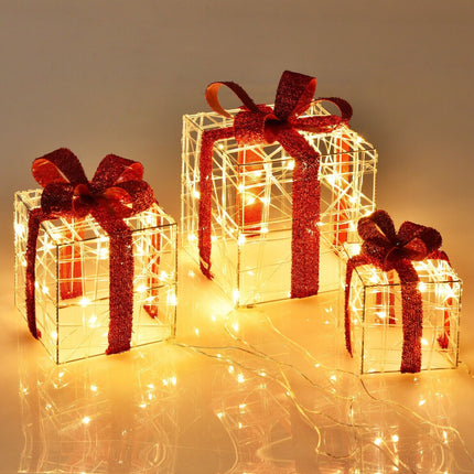 LED Christmas Light 3-Set Gift Boxes 3D Xmas Decor Indoor Outdoor Garden Yard