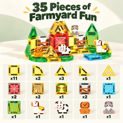 35 Pcs Magnetic Building Tiles Farm Animal Set Storage Tin Christmas Gift Toy