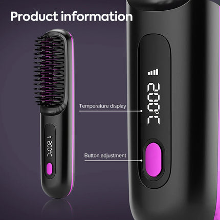 20s Fast Heating Cordless Hair Straightener Brush Hot Comb for Salon at Home