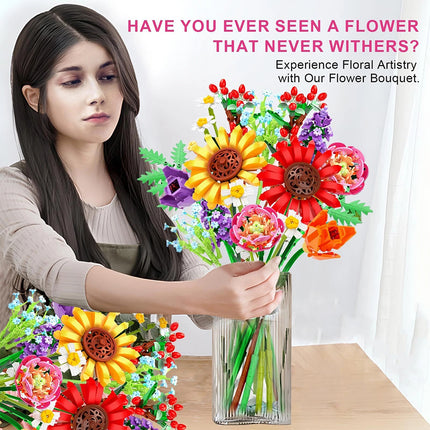 Flower Bouquet Plants Building Blocks Mini Bricks Artificial Creative Decoration