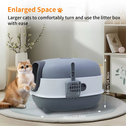 XXL Odorless Enclosed Cat Litter Box Oval Front Entry Cat Toilet Tray with Scoop