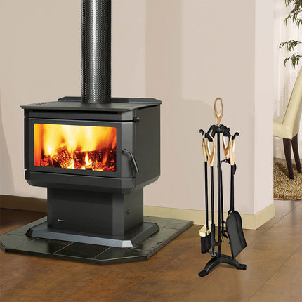5 PCS Iron Fireplace Set Utility Tool Set Shovel Poker Tongs Stand Stove