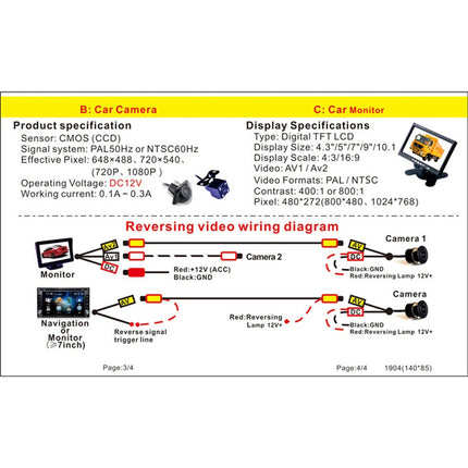 4 PIN Heavy Duty CCD Color Rear View Camera Waterproof IR Night Vision For Truck