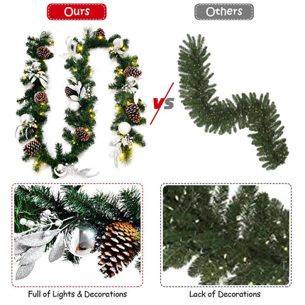 2.7M Christmas Garland Pre-lit LED Xmas Decoration Pinecones Hanging Decor Door