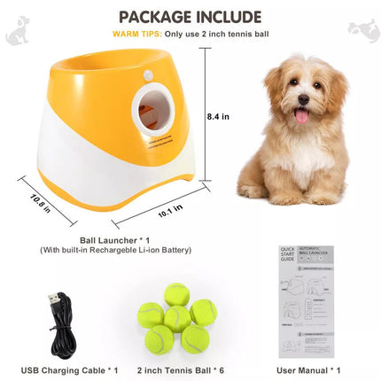 Dog Ball Launcher Thrower Automatic Tennis Fetch Throwing Machine + 6 Balls