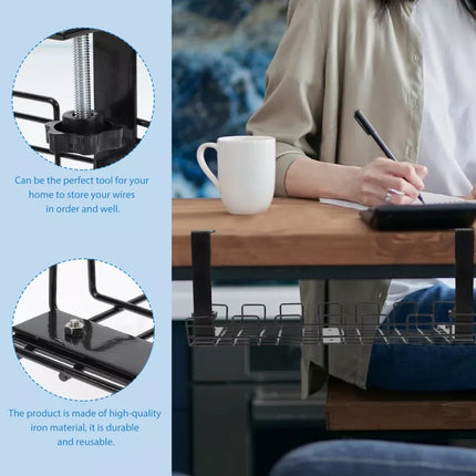 Under Desk Cable Management Tray Organizer for Wire Cord Power Charger Plugs