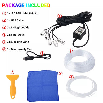 12V RGB Car Interior LED Lights Fiber Optic Neon Wire Strip Atmosphere Light USB