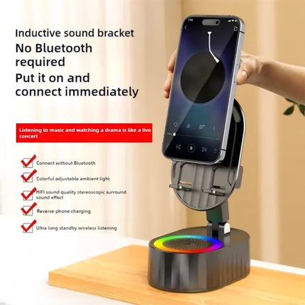 3-In-1 Phone Holder Inductive Bluetooth Speaker Holder 360°Rotating Folding Gift