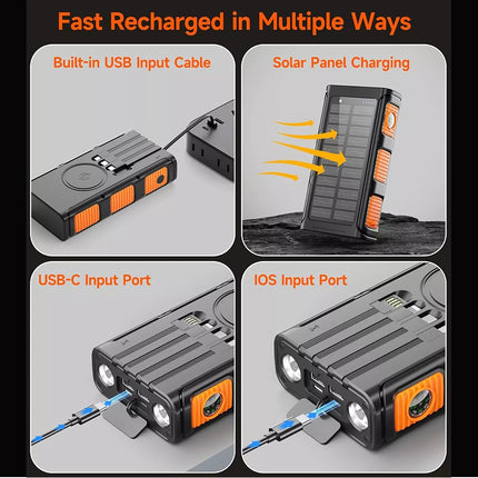 Portable Solar Power Phone Bank Charger Type-C/Micro USB Cable