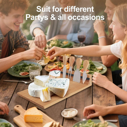 Bamboo Cheese Cutting Board & Knife Set Wooden Serving Boards & Cheese Knives